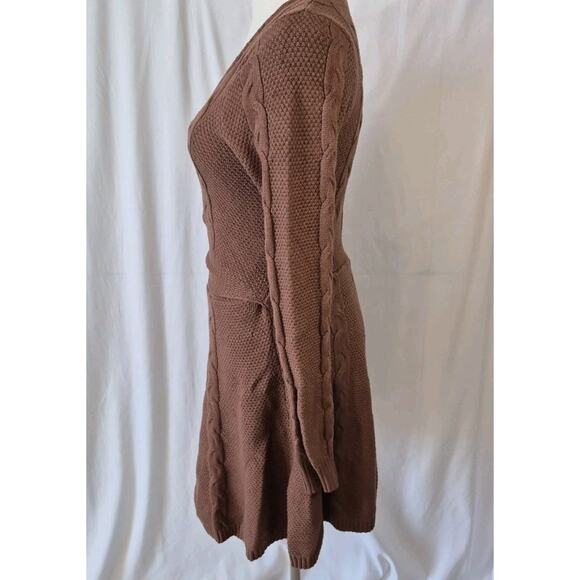 Anthropologie Greylin Brown Cable Knit Wrap Sweater Dress Small - Picture 9 of 12